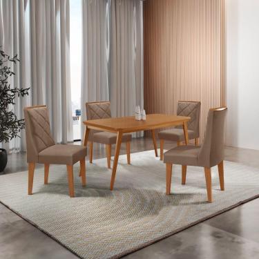 Imagem de Mesa De Jantar Copper 120cm Tampo Mdf 4 Cadeiras Moderna Veludo Capuccino/naturalle/naturalle