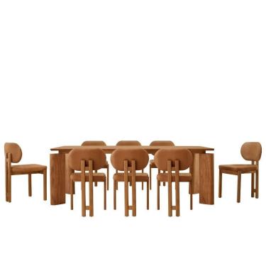 Imagem de Mesa De Jantar Nala 220cm Madeira Tampo Laminado 8 Cadeira Nala Star Caramelo Imbuia Natural