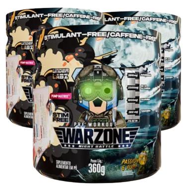 Imagem de Kit 3 Pré-Treino Sem Cafeina Noturno Warzone UnderLabz 360g-Unissex