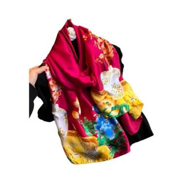 Imagem de Lenço De Seda Feminino De Verão 180x90cm, Xale Luxuoso E Macio, Estola