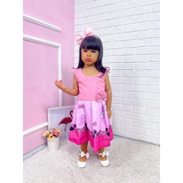 Imagem de Vestido Infantil Minnie Rosa Festa Passeio Aniversário Temático Luxo F