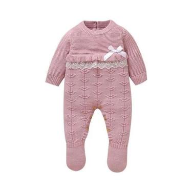 Imagem de Macacão Rosa De Manga Longa Com Gola Redonda Para Bebês Meninas 0-9m, 