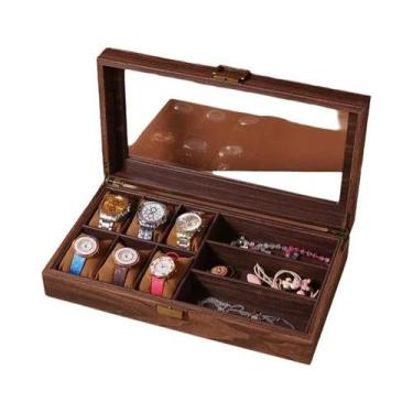 Imagem de Caixa De Relógio De Couro Marrom Estilo Retrô WELLZONE Imitando Madeir
