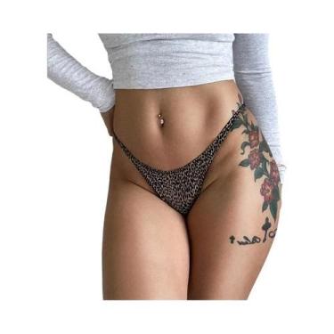 Imagem de Calcinhas Tanga De Cintura Baixa Com Estampa De Leopardo Para Mulheres