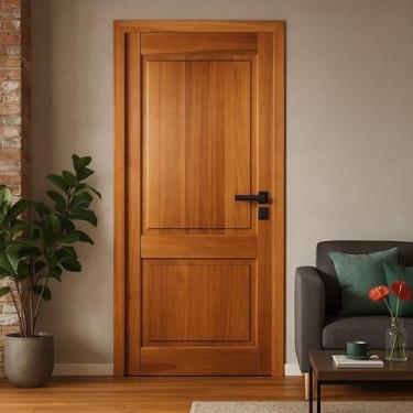 Imagem de Kit Porta Completa Zoan 60x210cm Fechadura Preta em Madeira Maciça Tau