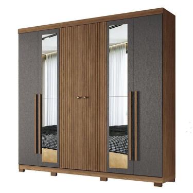 Imagem de Guarda Roupa Casal Ripado 6 Portas Buriti Com Espelho E Pés Jatobá Grafite Acetinado - Santos Andirá