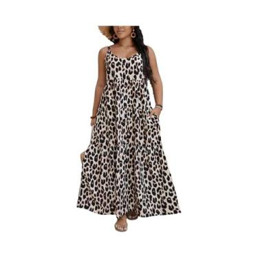 Imagem de Vestido Longo Casual Elegante Com Estampa De Leopardo E Renda Tamanho 