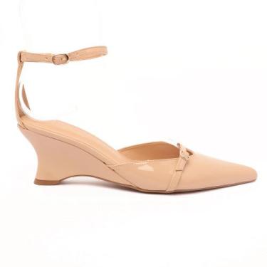 Imagem de Scarpin Sapato da Corte Salto Anabela Médio Bico Fino Tornozelo, Vz be