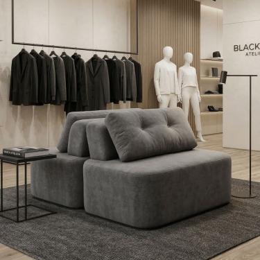 Imagem de Sofá Modular Cielo 120X180cm Recepção Loja Sala de Estar 2 Módulos Bouclê Cinza - Montanari`s Decor