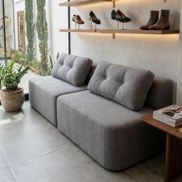 Imagem de Sofá Modular Cielo 240cm Recepção Loja Sala de Estar Bouclê Cinza - Montanari`s Decor