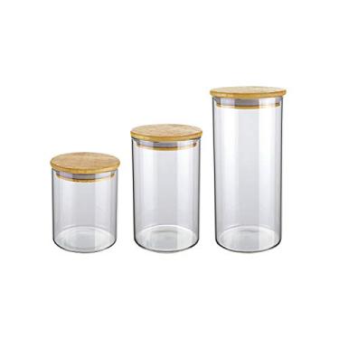 Imagem de Euro Home - Conjunto com 3 Potes de Vidro Slim com tampa Bambu - VDR6804-3