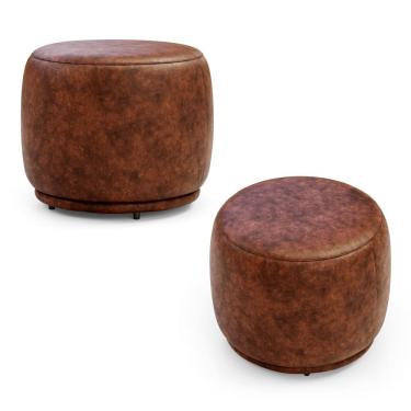 Imagem de Kit 02 Puffs Decorativos Orgânicos Molly Redondo Couríssimo Whisky - Abmaza