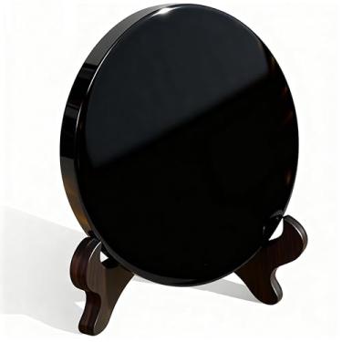 Imagem de Garneck Espelho obsidiana preto pequeno, espelho obsidiana, espelho Feng Shui para adivinhação, meditação, cura, 60 mm/2,4 pol
