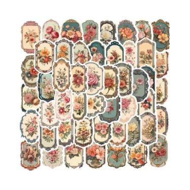Imagem de Adesivos Vintage De Espelho Floral Com Grafite 50PCS Impermeáveis Para