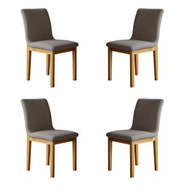 Imagem de Kit 4 Cadeiras para Sala de Jantar Pés Madeira Maciça Bella Cinamomo/ Prata