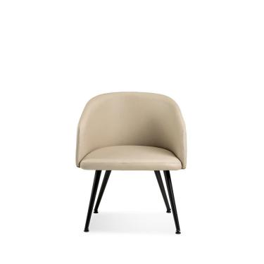 Imagem de Poltrona Roal Fatto 4 Pés em Courino Areia com Estrutura de Madeira e Base Fixa em Aço