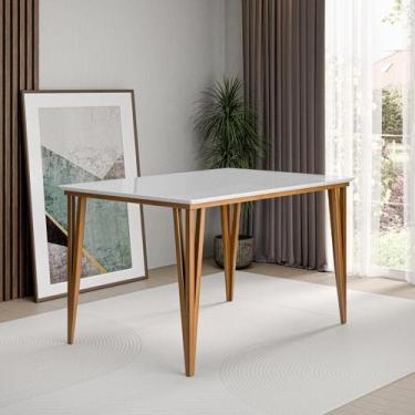 Imagem de Mesa de Jantar com Vidro 4 Lugares Multimóveis CR50250, Imbuia/Off Whi