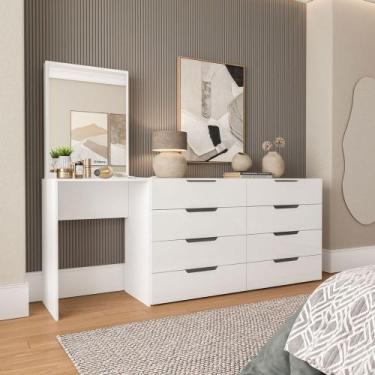 Imagem de Cômoda Madrid 8 Gavetas com Espelho Branco - Politorno, Branco