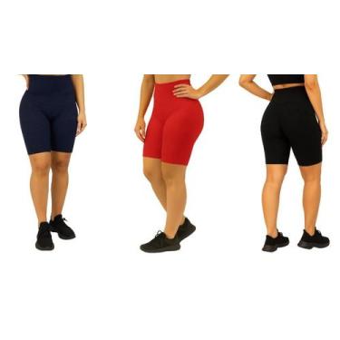 Imagem de Kit 3 Bermuda Bolha Fitness Feminina Academia Brocado COR:VERMELHOTAMA