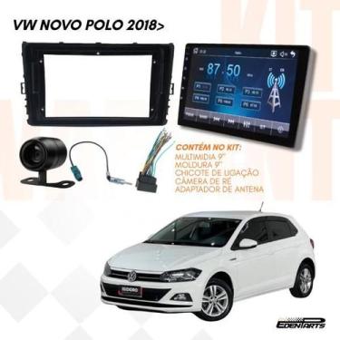 Imagem de Kit Multimídia 9 MP5 CarPlay Câmera de Ré Moldura Polo Chicote Adaptad