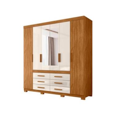 Imagem de Guarda-roupa Casal com Espelho 6 Gavetas 6 Portas Moval França, Freijó