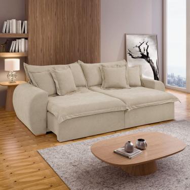 Imagem de Sofá Cama Retrátil e Reclinável 2 Lugares Pés Madeira Maciça 220Cm Imperatriz Yescasa Bege