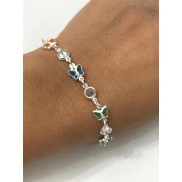 Imagem de Pulseira Feminina Prata Maciça 925 Borboleta - Lojas La&Ny, Prata, 18 