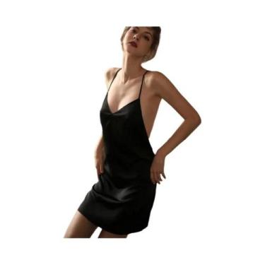 Imagem de Camisola Feminina Sensual Com Decote V Profundo, Estilo Seda, Alças Fi