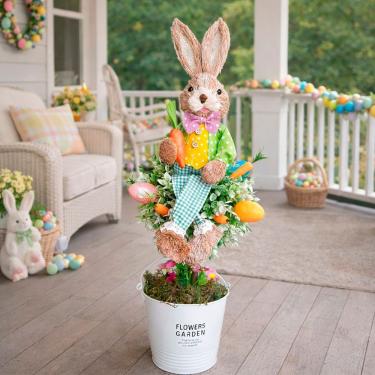 Imagem de Arranjo de Decoração de Páscoa Árvore Osterbaum com Coelho em Vaso Verde 80cm para Ambientes Internos