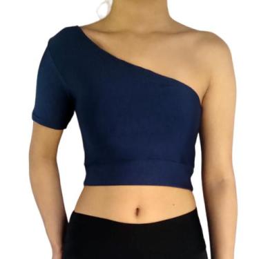Imagem de Cropped Feminino Um Ombro Só Manga Curta Barra Liso Academia Fitness S