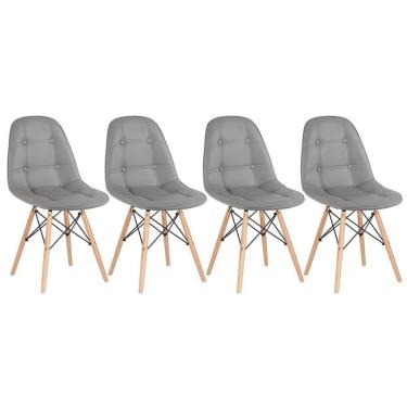 Imagem de Kit - 4 X Cadeiras Estofadas Eames Eiffel Botonê - Base De Madeira Clara - Cinza