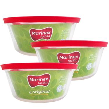 Imagem de Kit 3 Potes Redondos Tigela De Vidro 1,2l Médio com Tampa Plástica Facilitá Marinex