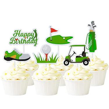 Imagem de Mulukaya 24 peças de topos de cupcake, de golfe, sacola, carrinhos de bolo, palhetas de gramado para artigos de festa