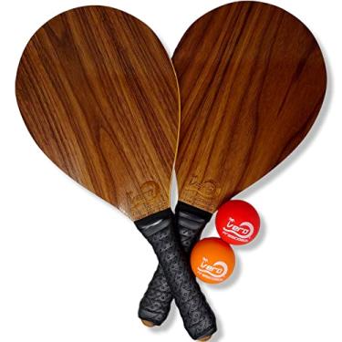Imagem de Frescobol Paddle, American Walnut Madeira Praia Paddle Ball Racket, Black acolchoado aperto