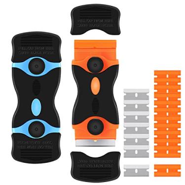 Imagem de Raspador de lâmina de barbear 2 unidades, ferramenta raspadora 2 em 1 com 12 lâminas de plástico e 7 lâminas de metal, raspador de barbear multiuso para decalques, adesivos, etiquetas, calafetagem, adesivo, remoção de tinta