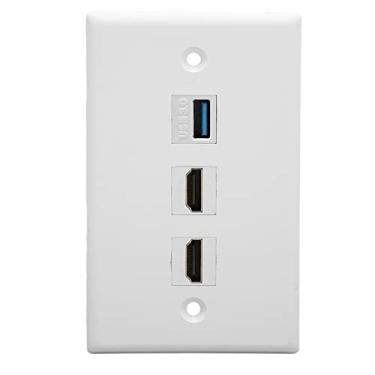 Imagem de Placa de parede HDMI USB, interface multimídia 4K HD e placa de parede decorativa USB3.0, 2 portas HDMI e 1 porta USB3.0, para HDTV, projetores, computadores