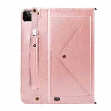 Imagem de ZiEuooo Capa de couro envelope criativa exclusiva compatível com Apple Tablet com pulseira de cartão de mão para ipad 5 6 7 8 Th Gen Pro 9.7 10.5 11 12.9 polegadas (rosa, iPad Pro 11) 2020
