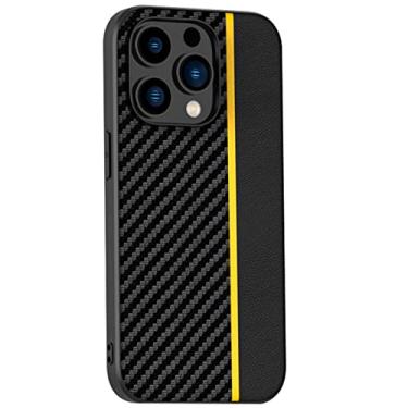 Imagem de zhouye Capa ultrafina para iPhone 14/14 Pro/14 Plus/14 Pro Max, textura de couro de fibra de carbono com capa protetora fina à prova de choque de poliuretano termoplástico, amarela, 14 Plus 6,7 polegadas