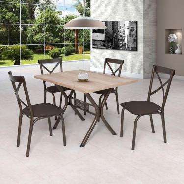 Imagem de Conjunto Mesa 120cm com 4 Cadeiras Karina X Ciplafe Bronze/Linho Marrom