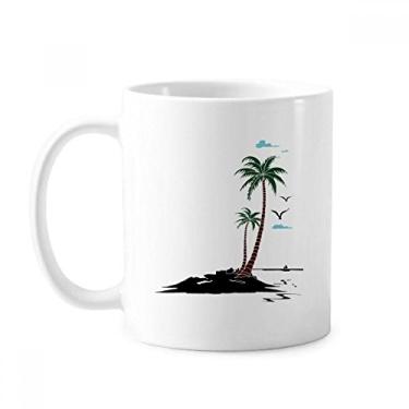 Imagem de Caneca de praia de coqueiro nuvem gaivotas cerâmica xícara de café porcelana louça
