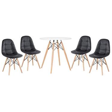 Imagem de Loft7, Kit Mesa Eames 70 cm branco + 4 cadeiras estofadas Botonê preto