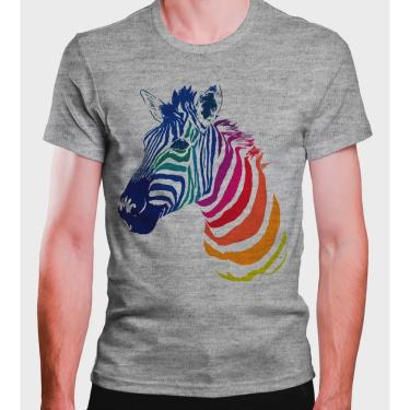 Imagem de Camiseta Masculina Cinza Zebra Colorida