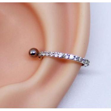 Imagem de Piercing Conch Folheado a Ouro Branco com Fileira Zircônias 12mm