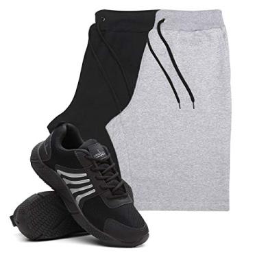Imagem de KIT 2 Bermudas Masculina Moletom Conforto + Tenis Masculino Running Academia - Bermudas Preto/Cinza P - Tenis Preto - 38