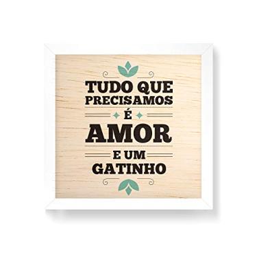 Imagem de Arte Maníacos Quadro decorativo com moldura caixa branca em Madeira - Amor e Gatinho - 30x30cm