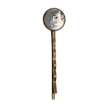 Imagem de White Pet Cat Animal Profile Cute Stare Retro Metal Hair Bobby Pin Headwear