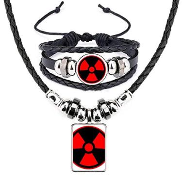 Imagem de Red Dangerous Chemical Radiation Symbol Leather Necklace Jewelry Set