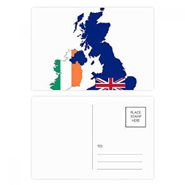 Imagem de Mapa da Grã-Bretanha, bandeira da Irlanda, país do Reino Unido, conjunto de cartões postais de aniversário, cartão de agradecimento