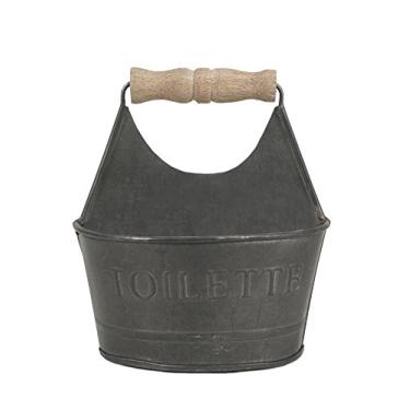 Imagem de CTW Home Collection Porta-banheiro cinza colonial Tin Works Small Toiletries 450156 metal com cabo de madeira e toilette na frente rústica fazenda