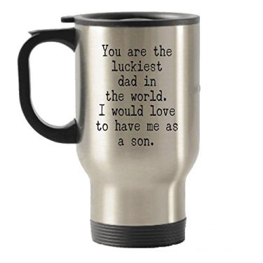 Imagem de Presentes divertidos de Dia dos Pais – You are the luckiest dad do mundo – Caneca com isolamento térmico para viagem de aço inoxidável
